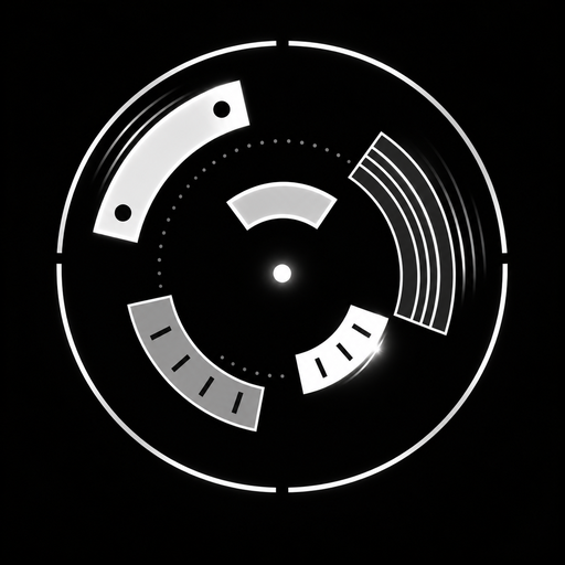 Ring Rush artwork: patterned white ring segments arranged around a bright center on black